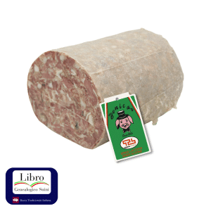 Salame con etichetta verde e logo suino.