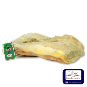 Pancetta stagionata con etichetta verde.